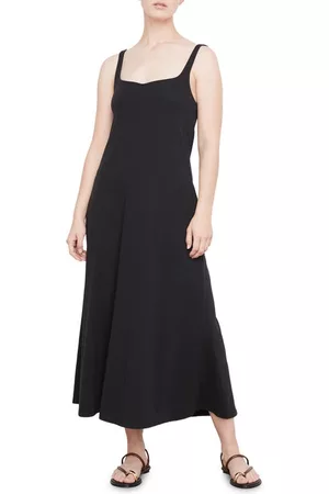 Vince Sleeveless Stretch Cotton Trapeze Dress in Black at Nordstrom