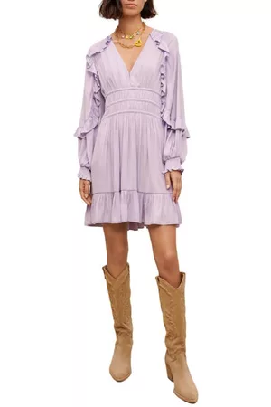 Maje Ralya Long Sleeve Ruffle Fit & Flare Dress in Parma Violet at Nordstrom