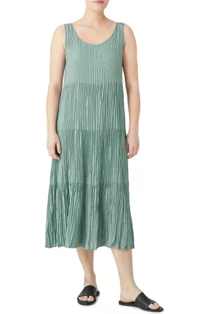 Eileen Fisher Tiered Pleated Silk Midi Dress in Amalfi at Nordstrom