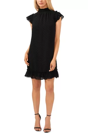 CE&CE Ruffle Trim Clip Dot Shift Dress in Rich Black at Nordstrom