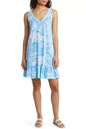 Lilly Pulitzer® Printed Dresses - Camilla Floral Sleeveless V-Neck Cotton Dress in Frenchie Blue Suns Out at Nordstrom