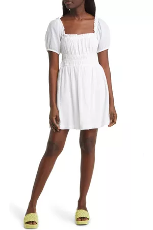 BP. Puff Sleeve Dress - Shirred Puff Sleeve Prairie Dress in White at Nordstrom