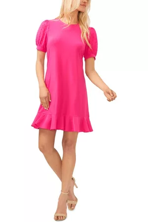 CE&CE Puff Sleeve Dress - Clip Dot Puff Sleeve Dress in Bright Rose at Nordstrom