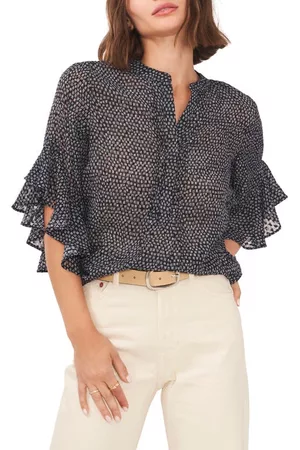Vince Camuto Women Blouses - Ruffle Sleeve Tunic Blouse in Rich Black at Nordstrom