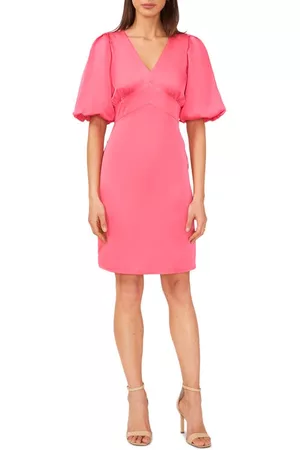 Halogen Women Puff Sleeve Dress - Halogen(r) Puff Sleeve Satin Dress in Hot Pink Solid at Nordstrom