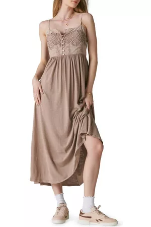 Lucky Brand Women Sleeveless Dresses - Lace Trim Sleeveless Dress in Fawn at Nordstrom