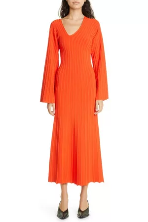 By Malene Birger Women Long Knitted Dresses - Ilsa Long Sleeve Reverse Rib Jersey Sweater Dress in Orange at Nordstrom