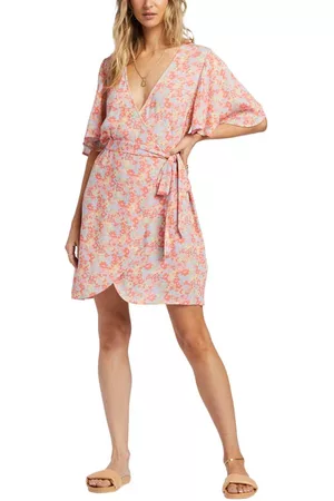Billabong Printed Dresses - All For You Floral Wrap Dress in Soft N Peachy at Nordstrom