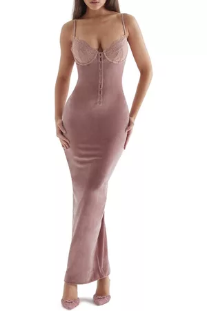 House Of Cb Women Party Dresses - Azalea Underwire Lace Trim Velvet Cocktail Dress in Soft Pink at Nordstrom