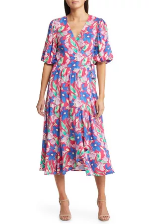 Chelsea Women Printed Dresses - Floral Print Puff Sleeve Wrap Dress in Pink Floral at Nordstrom