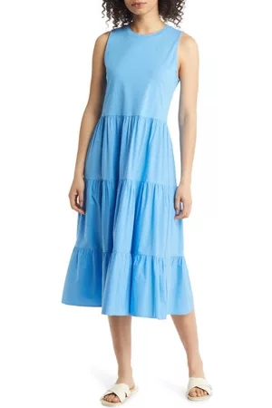 Nordstrom Women Sleeveless Dresses - Sleeveless Mixed Media Dress in Blue Maya at