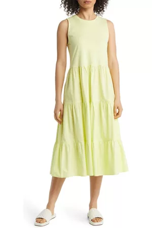 Nordstrom Women Sleeveless Dresses - Sleeveless Mixed Media Dress in Green Obi at