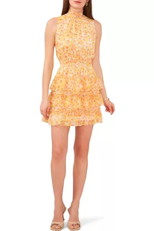 1. STATE Printed Dresses - Floral Sleeveless Tiered Ruffle Dress in Corn Silk Yellow at Nordstrom