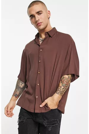 ASOS Men Casual Shirts - Boxy Oversize Button-Up Shirt in Brown at Nordstrom