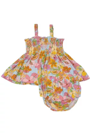 Angel Dear Printed Dresses - Paisley Floral Organic Cotton Muslin Dress & Bloomers Set in Blue Multi at Nordstrom