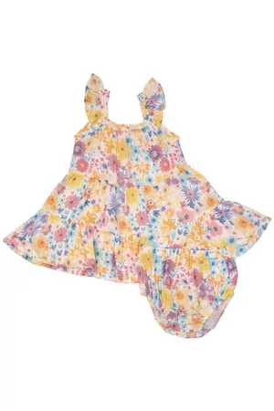 Angel Dear Printed Dresses - Painty Bright Floral Organic Cotton Dress & Bloomers Set in White Multi at Nordstrom