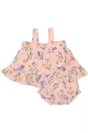 Angel Dear Printed Dresses - Daffodil Print Organic Cotton Eyelet Dress & Bloomers Set in Pink Multi at Nordstrom