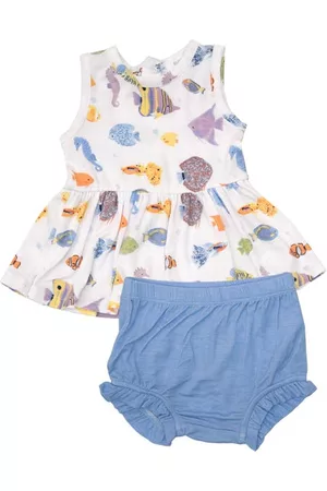 Angel Dear Printed Dresses - Tropical Reef Print Dress & Bloomers Set in White/Blue Multi at Nordstrom
