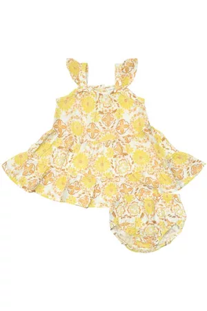 Angel Dear Printed Dresses - Golden Surf Floral Organic Cotton Muslin Dress & Bloomers Set in Yellow at Nordstrom