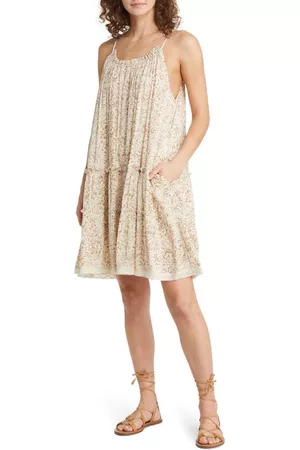 Treasure & Bond Casual Dresses - Cotton Blend Swing Dress in Ivory- Tan Floral Scribe at Nordstrom