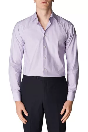 Eton Women Casual Dresses - Contemporary Fit Micro Check Dress Shirt in Lt/Pastel Purple at Nordstrom