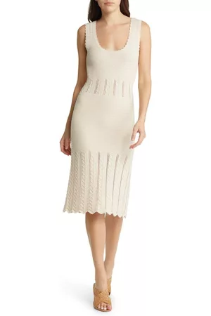French Connection Women Casual Dresses - Nellis Sleeveless Cotton Sweater Dress in 10-Ecru at Nordstrom