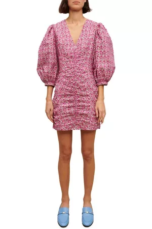 Maje Women Puff Sleeve Dress - Ryad Floral Puff Sleeve Cotton Dress in Fuchsia at Nordstrom