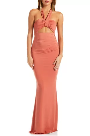 Katie May Women Evening Dresses - Amber Halter Neck Body-Con Gown in Rust at Nordstrom