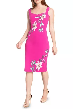Dress The Population Party Dresses - Nicole Floral Sweetheart Neck Cocktail Dress in Bright Fuch M at Nordstrom