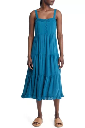 Treasure & Bond Women Sleeveless Dresses - Button Front Sleeveless Dress in Teal Dragonfly at Nordstrom
