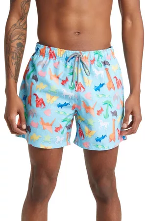 BOARDIES Swim Shorts - Origami Print Mid Swim Trunks in Blue at Nordstrom