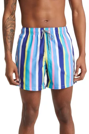 BOARDIES Swim Shorts - Crush Stripe Mid Swim Trunks in Blue Multi at Nordstrom