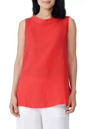 Eileen Fisher Women Tank Tops - Sleeveless Mock Neck Linen Tunic Top in Grenadine at Nordstrom