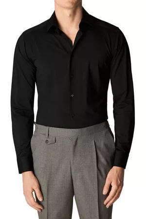 Eton Women Casual Dresses - Contemporary Fit Solid Dress Shirt in Black at Nordstrom