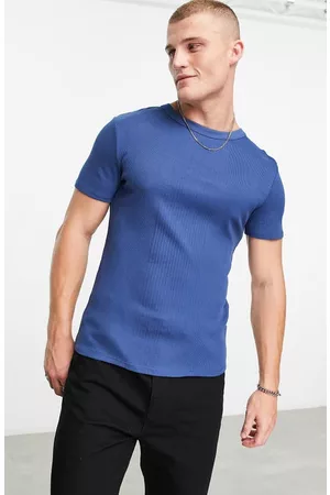 ASOS T-Shirts - Muscle Fit Smart Rib Cotton T-Shirt in Navy at Nordstrom