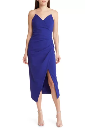 Misha Women Strapless Dresses - Easton Ruched Strapless Dress in Spectrum Blue at Nordstrom