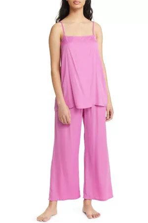 Open Edit Women Pajamas - Satin Tunic Pajamas in Pink Rosebud at Nordstrom