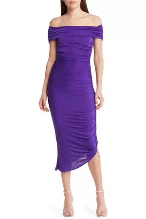 Misha Women Strapless Dresses - Keoni Ruched Off the Shoulder Dress in Ultra Violet at Nordstrom