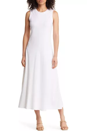 Nordstrom Women Sleeveless Dresses - Sleeveless Cotton Blend Dress in White at