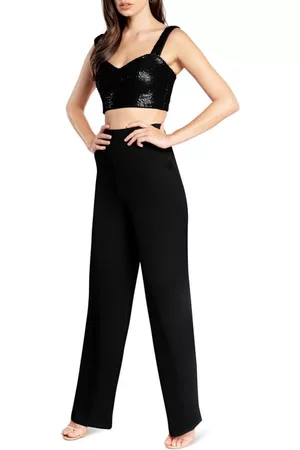 Dress The Population Women Sequin Crop Top - Olivia Sequin Crop Tank Top & Wide Leg Pants in Black at Nordstrom