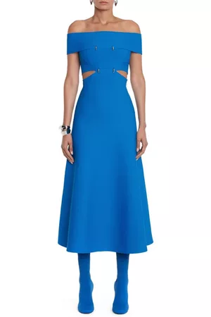 Alexander McQueen Women Strapless Dresses - Sliced Off the Shoulder Knit Dress in 4155 Galactic Blue at Nordstrom