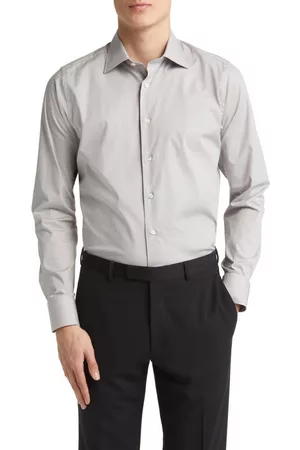 CANALI Women Casual Dresses - Solid Stretch Dress Shirt in Grey at Nordstrom