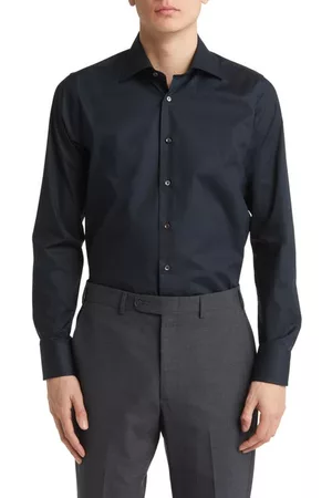 CANALI Women Casual Dresses - Solid Navy Stretch Dress Shirt at Nordstrom