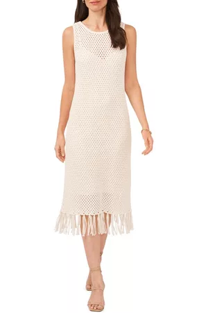 Vince Camuto Women Casual Dresses - Fringe Hem Cotton Sweater Dress in Birch at Nordstrom