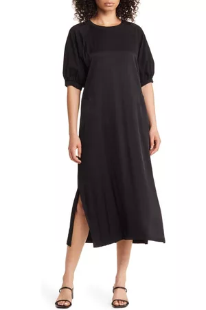 Nordstrom Women Puff Sleeve Dress - Puff Sleeve T-Shirt Midi Dress in Black at