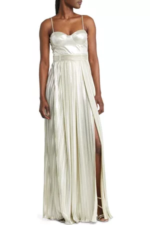 Lulus Women Evening Dresses - Shine for the Night Metallic Pleated Gown in Silver Metallic at Nordstrom
