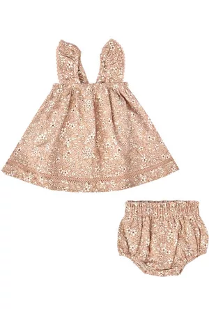 Quincy Mae Printed Dresses - Ruffle Organic Cotton Trapeze Dress & Bloomers Set in Apricot-Floral at Nordstrom