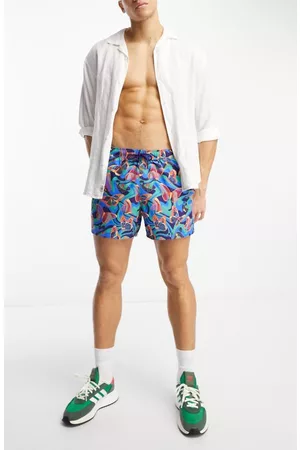 ASOS Men Swim Shorts - Butterfly Print Short Swim Trunks in Blue Multi at Nordstrom