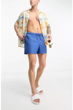 ASOS Men Swim Shorts - Solid Short Swim Trunks in Mid Blue at Nordstrom