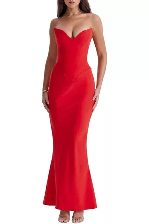 House Of Cb Women Evening Dresses - Strapless Stretch Satin Gown in Red Rose at Nordstrom